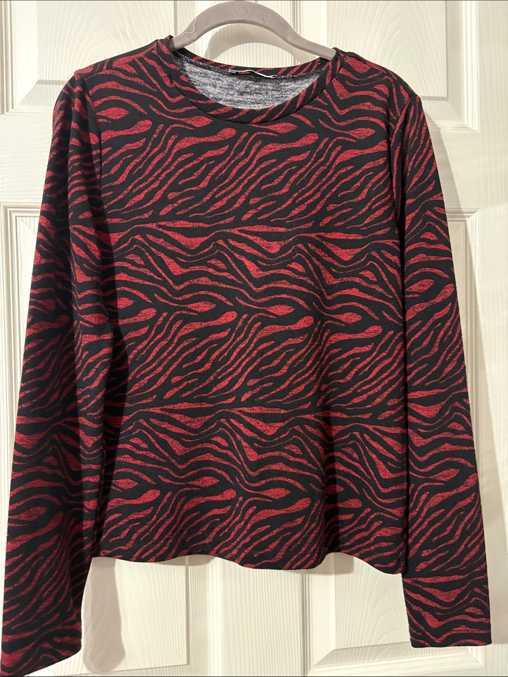 Zara Red and Black Zebra Print Long Sleeve Top